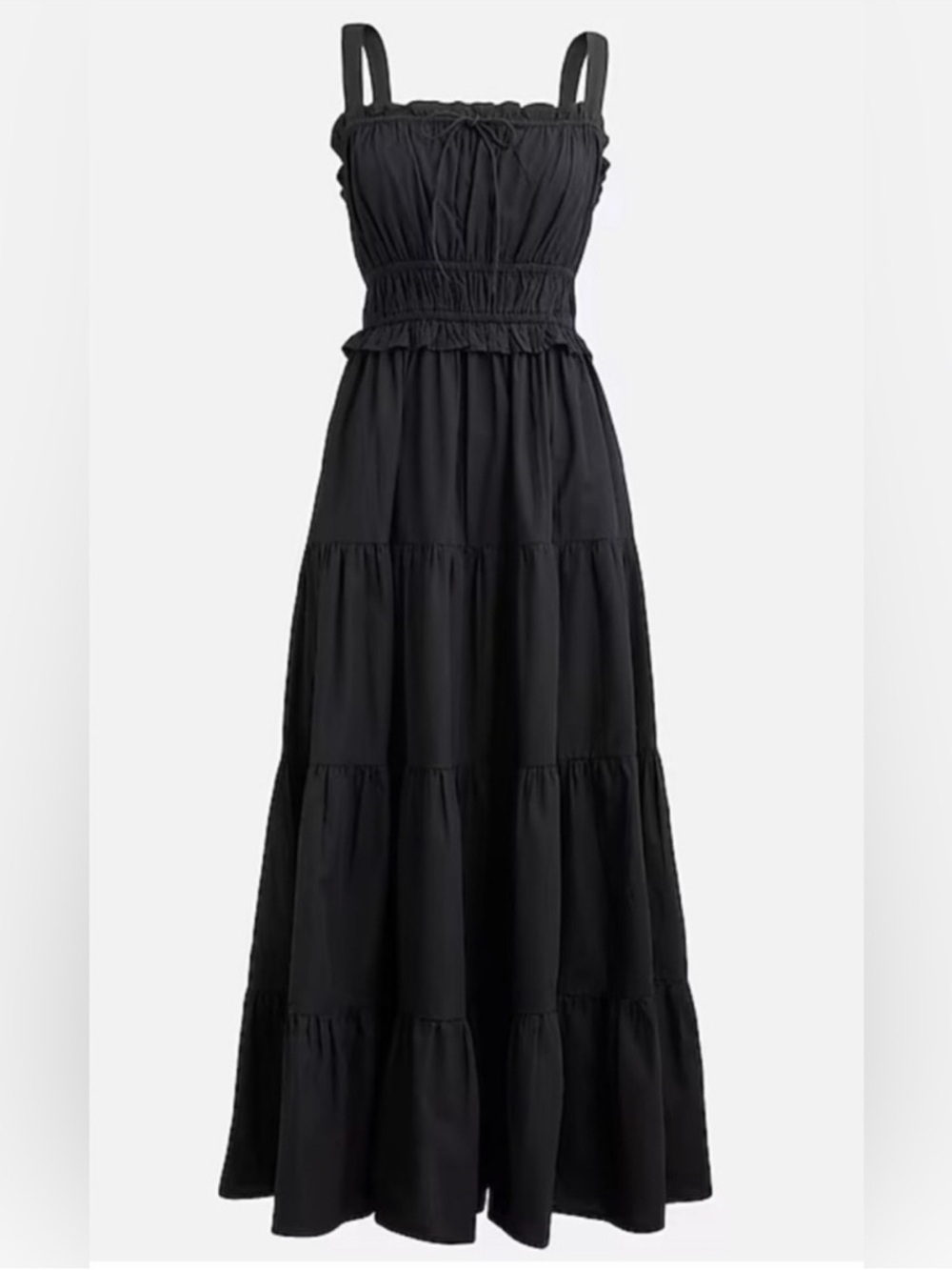 J. Crew Black Smocked Tiered Maxi Dress